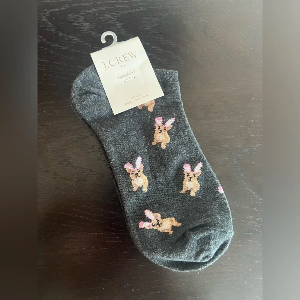 J.Crew Dog with bunny ears ankle socks Charcoal Socks